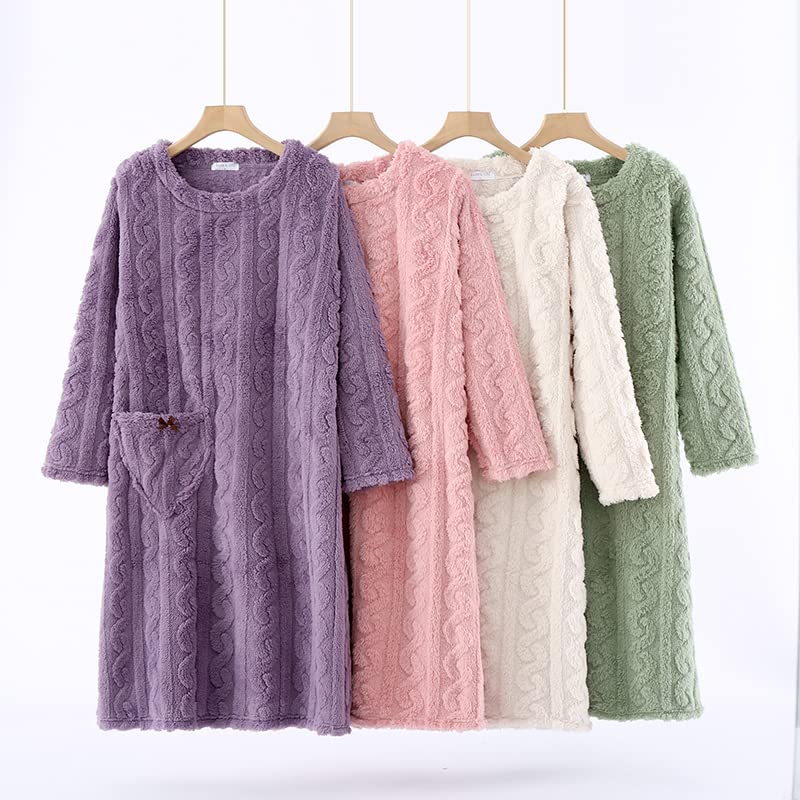 Yume Pajama Fluffy Lounge Dress, Women's Fall/Winter, Fluffy Gown with Wearable Blanket, Pajamas, Sleepwear, Loungewear, Cold Protection (L, Lavender)