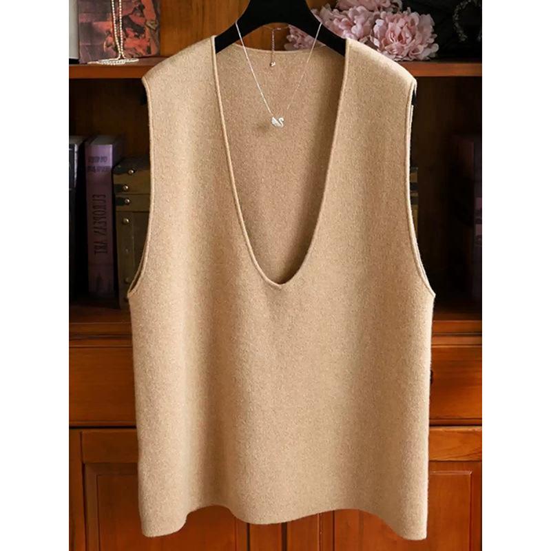 Autumn/Winter Women's V-neck 100% Pure Wool Loose Vest