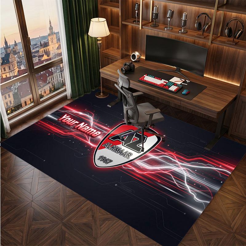 AZ Alkmaar Custom Crystal Velvet Rug, Personalized Name Text Print, Football Logo Soft Non‑Slip Floor Mat Home Decor Gift