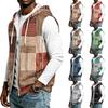 Men's Hooded Sleeveless Zip-Up Vest Casual Plaid Patchwork Print for Sports & Daily Wear
