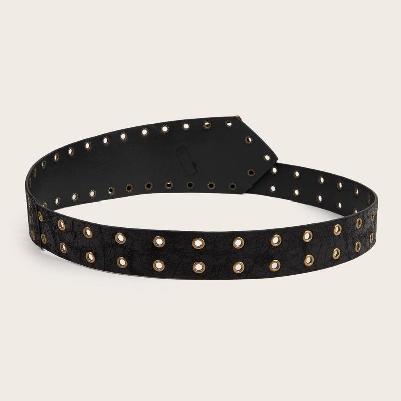 Punk Style Wide Belt with Gothic Eyelets Heavy Duty Faux Leather Unisex Fashion Accessory