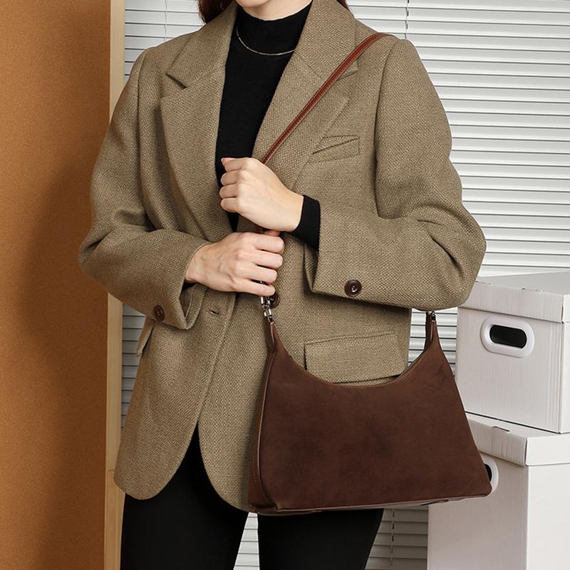 Vintage women natural suede leather bag stylish retro patchwork design large capacity shoulder bag top grain genuine leather