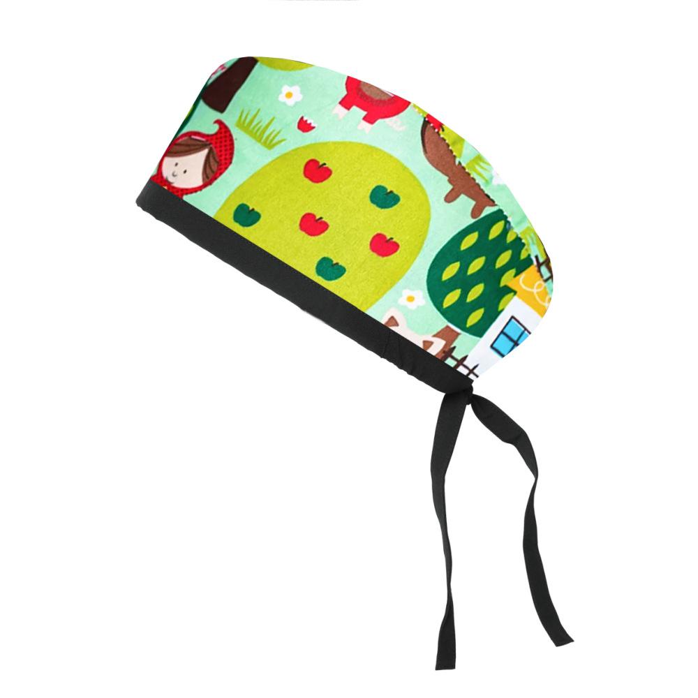 Adjustable Cotton Surgical Cap with Cartoon Print for Women and Men