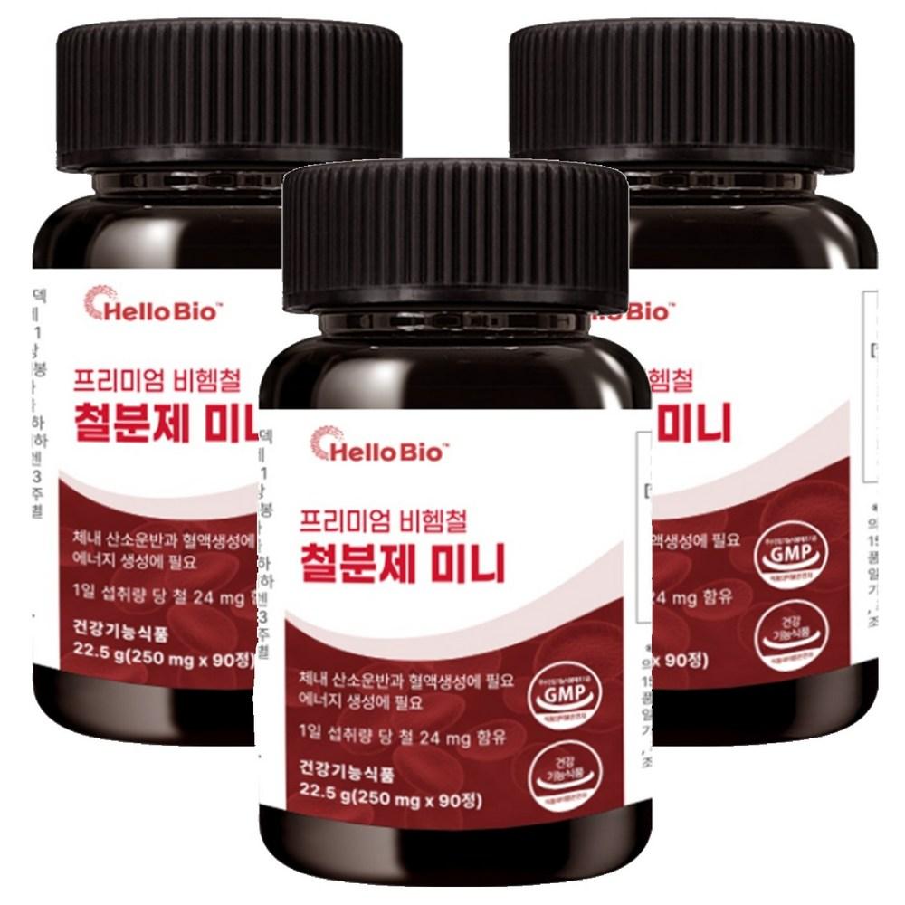 HelloBio Premium Non-Heme Iron Supplement Mini 22.5g 3 pcs 90 Tablets
