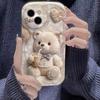 For iPhone 17 16 15 14 13 12 11 Pro Max XS X XR 15 16 Plus 16E 17Air Cute Cartoon Grizzly Bear Pink Heart Printed Silicone Cover