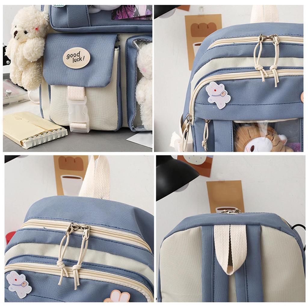 5 Pieces Cartoon Women Backpacks Schoolbag Travel Bag Durable Daypack Teenager Adjustable Shoulder Straps Multi Pocket Student
