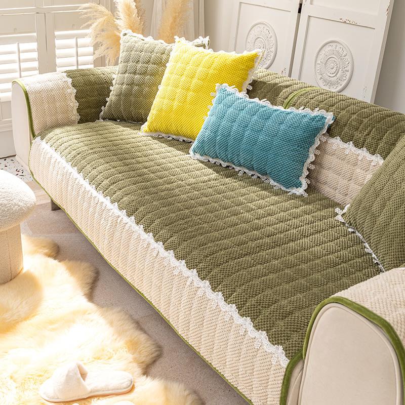 Sofa Cushion Plush Luxury Wind Four Seasons General Simple Modern Non-slip Houndstooth Mat Autumn and Winter Cushion Cover.