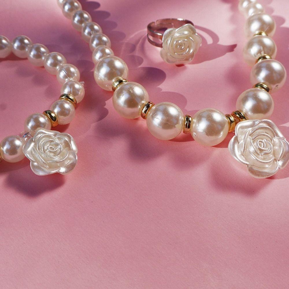 Flower Charm Pearl Elastics Bracelet Acrylic Necklace Bracelet Ring Gifts