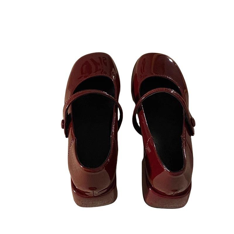 Vintage Mary Shoes 2026 Spring/Spring New Edition Wine Red with Square Head Thick Heel French Single Shoes