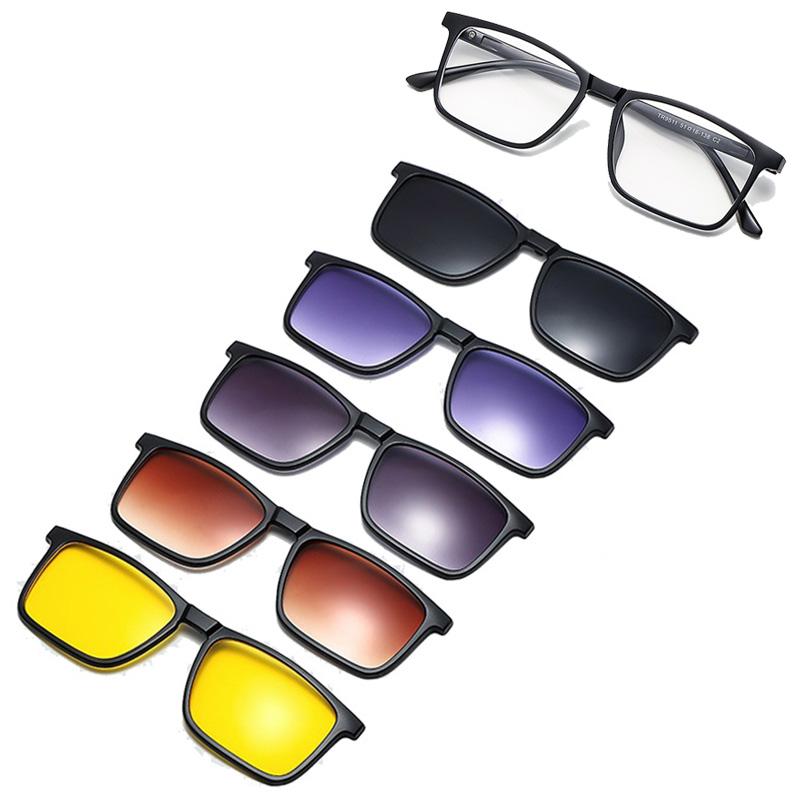 2 in 1 Sunglasses For Cycling - TR90 Sunglasses Sports Vintage Magnetic Clip-On Spectacle Square Frames Trendy Sunglasses Set