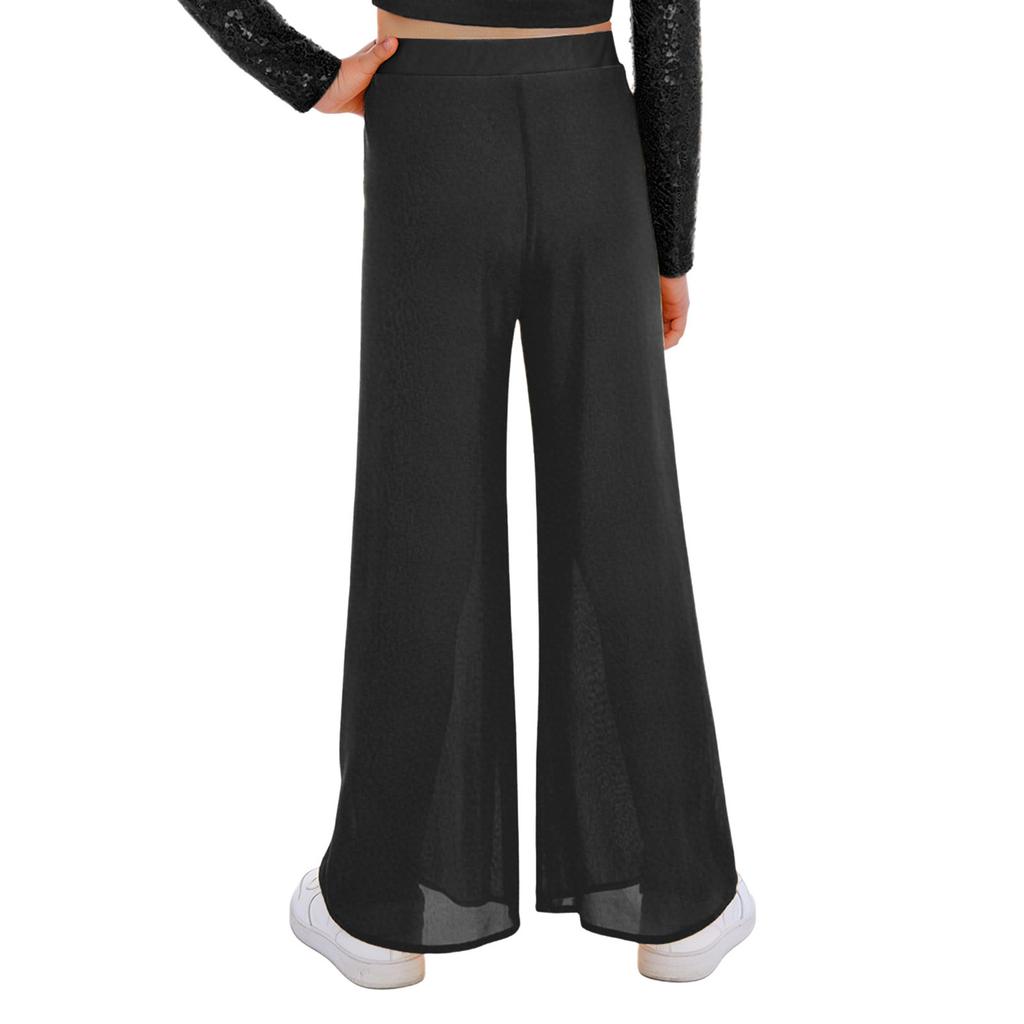 Kids Girls Performance Dance Pants: Elastic Waistband Wide-Leg Mesh with Built-In Briefs for Lyrical Competition
