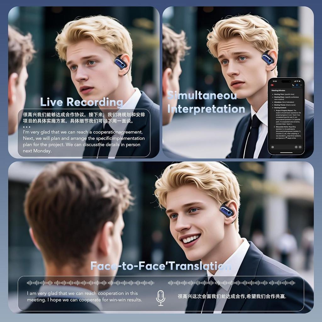 168 Languages AI Translation Earbuds Bluetooth 5.4 Headphones Translator 4-in-1 Smart Mode Touch Screen Real-Time Earphones Fit iOS and Android