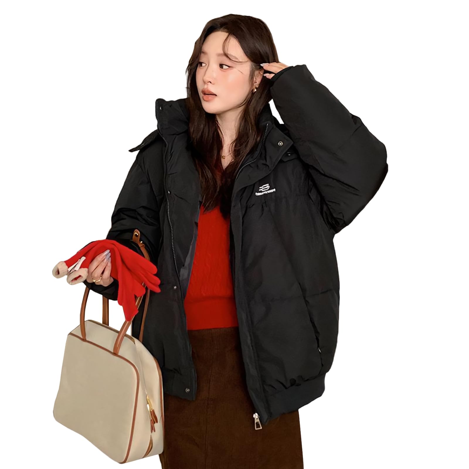 

inotenka Down Padded Outerwear with Loose Short Cold Weather Korean Perfect for Commuting or School Women s Jacket, Hood, Thick, Fit, Length, чёрный