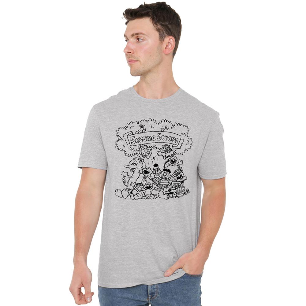 Sesame Street Unisex Adult Simple Street Group Shot Heather T-Shirt
