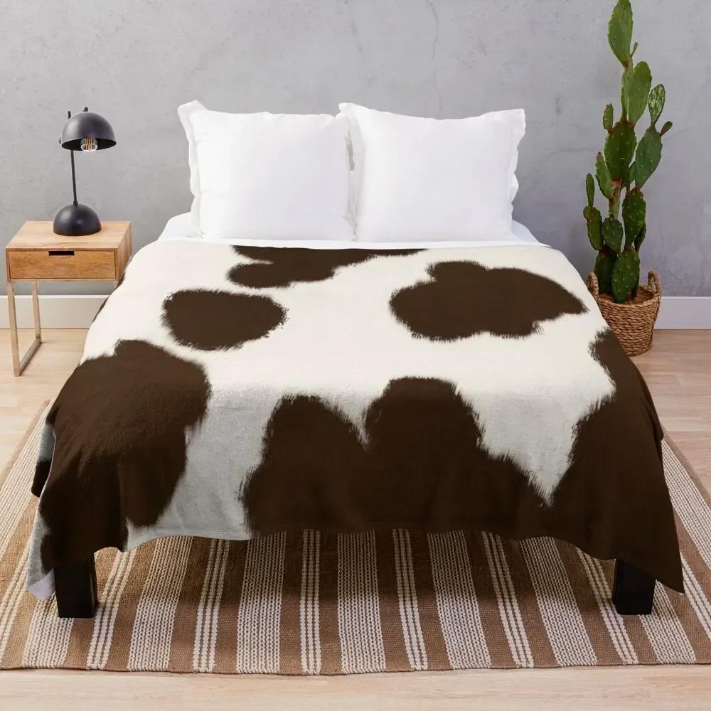 Cowhide Print Flannel Blanket, Cow Fur Print Flannel Throw Blanket Gift for Kids Adults, Soft Fleece Blanket for Couch Sofa Bed