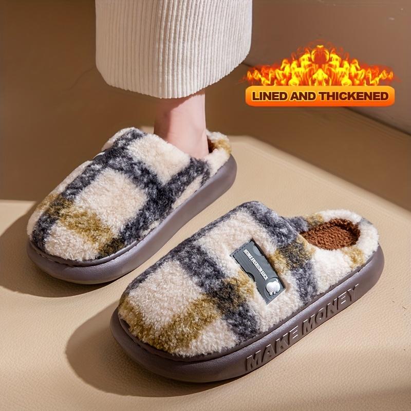 

Винтажные клетчатые тапочки-слипоны - Плюшевая флисовая подкладка и толстая подошва, Теплые зимние домашние тапочки с клетчатым дизайном, Уютная домашняя обувь для осени 40-41 коричневый