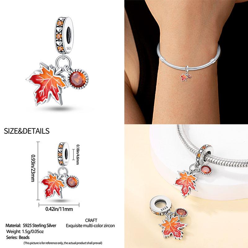 Original Kupfer Herbst-Ahornblatt Kiefernzapfen Perlenkürbis Auto Anhänger Passend für Armband DIY Schmuckherstellung Geschenk für Frauen