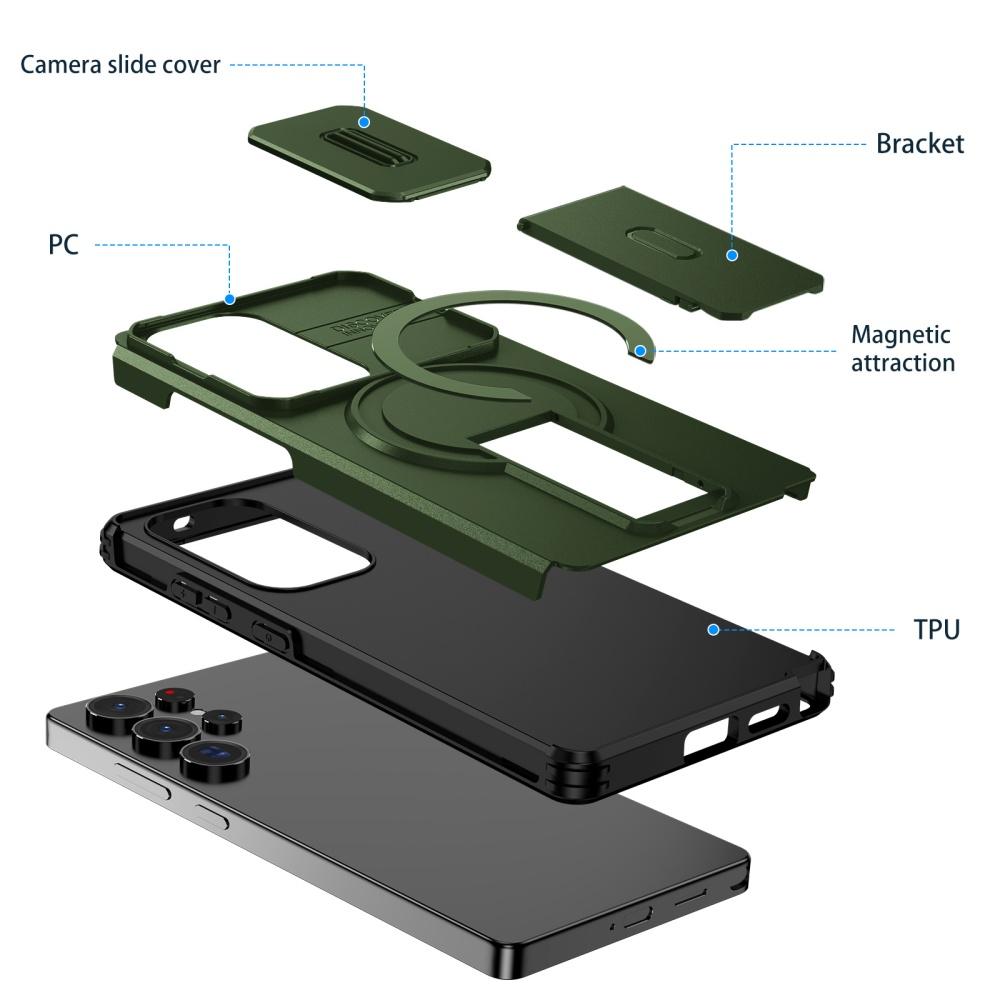 Coque avec Protection Caméra coulissante et Support Magnétique pour Samsung S25 S24 Ultra Plus S24FE S25FE S25 Edge A56 A36 A26 A16 A17