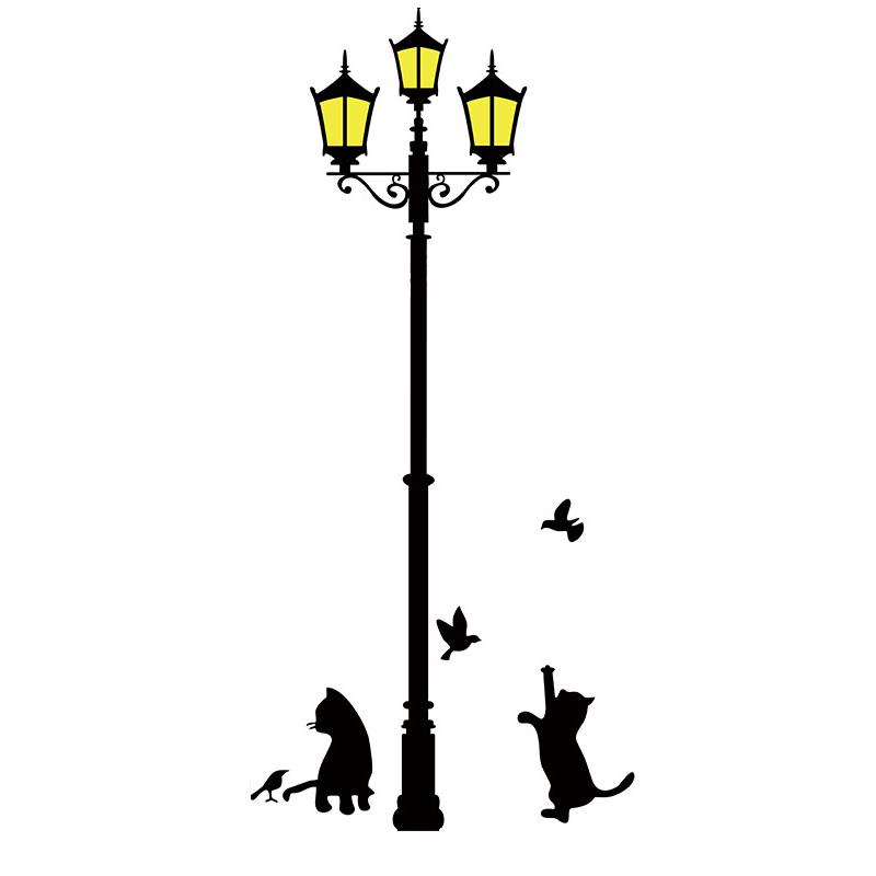 Creative Street Lamp Acrylic 3D Animal Wall Stickers, Cute Cat, Children's Room Wall Decoration, Livingroom, Bedroom, Home Decor