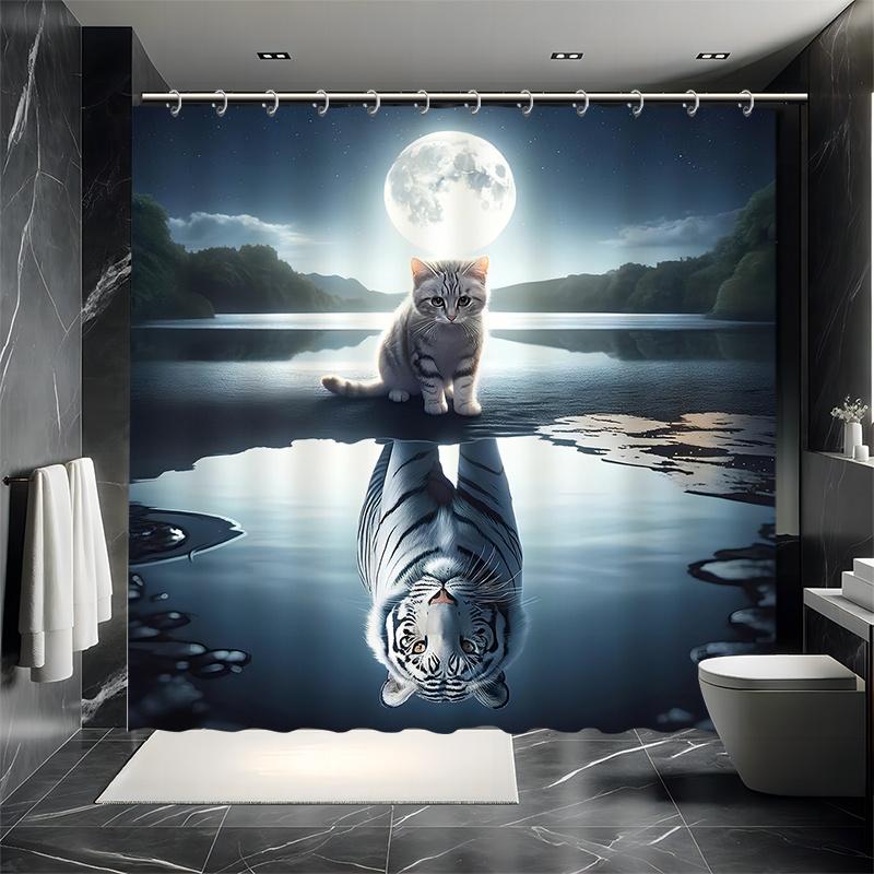 

White Tiger Shower Curtain Set - Symbol Of Quiet Strength, Includes 12 Hooks, Waterproof Polyester, Modern Bathroom Decor W60H190(CM)-1 Pcs