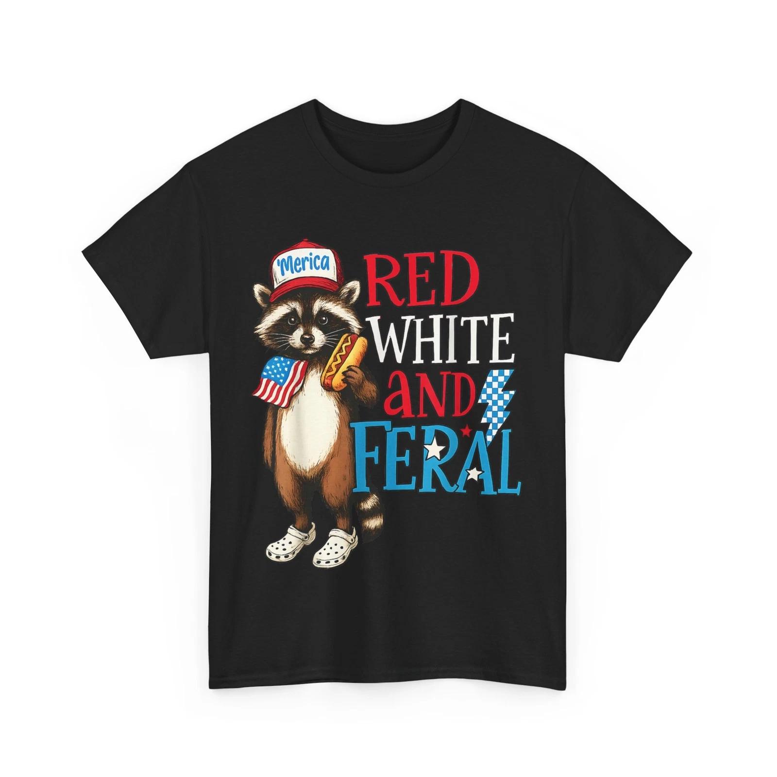 Funny Raccoon 4th Of July Patriotic Cute Red White And Feral T shirt XL