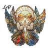 Transparent Acrylic Window Art Moon-Shaped Wreath Hanging Ornament Butterfly Angel Floral Stained Glass Style Mosaic Daily Home Furnishings