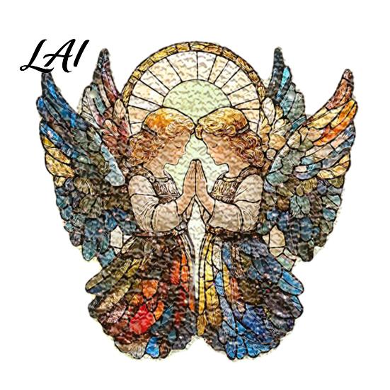 Transparent Acrylic Window Art Moon-Shaped Wreath Hanging Ornament Butterfly Angel Floral Stained Glass Style Mosaic Daily Home Furnishings