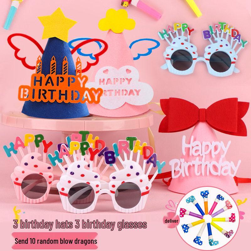 First Birthday Party Glasses & Hats Set for Boys and Girls - Cake & Photo Props