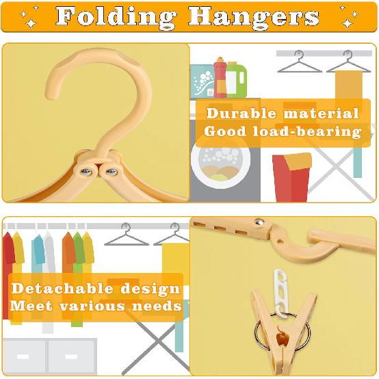 12 Pcs Foldable Travel Hangers with Clips, Collapsible Folding Hangers Drying Rack, Portable Clothes Hangers for Traveling, Cruise Ship Essentials