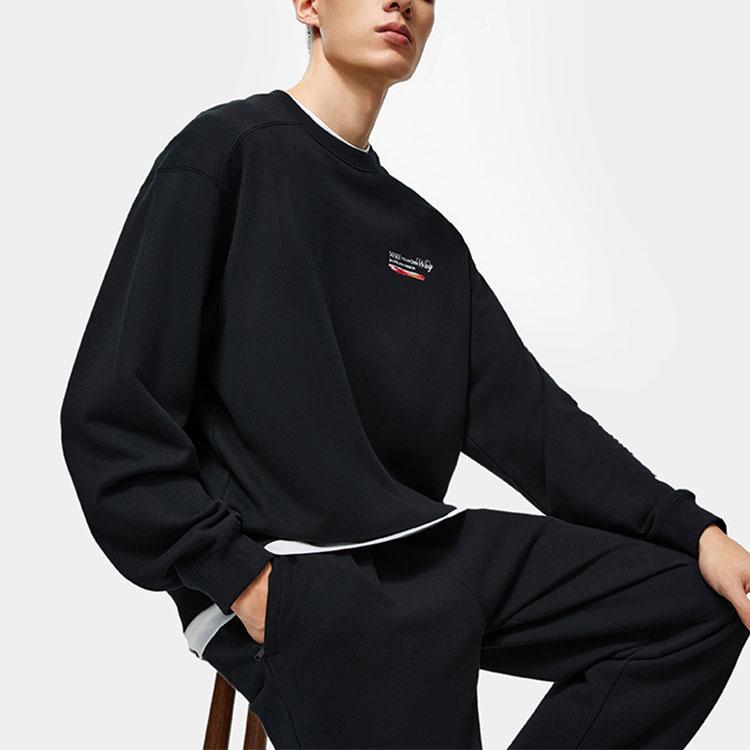 Li Ning Wade Series Letter Rundhals-Pullover Lockeres Sweatshirt Unisex-Sweatshirt Schwarz AWDU001-1