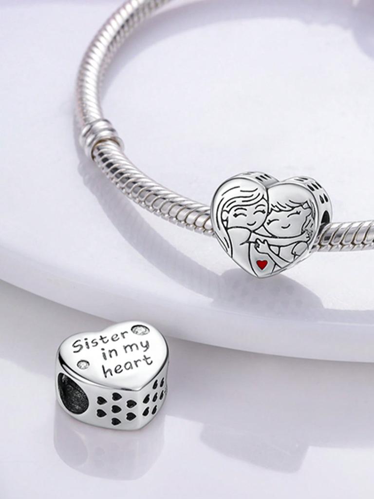 Charms Plata Sweet Diamond Heart Beads Charm Copper Plated Fit Charms Copperoriginal Bracelet For Jewelry Making Diy Charm