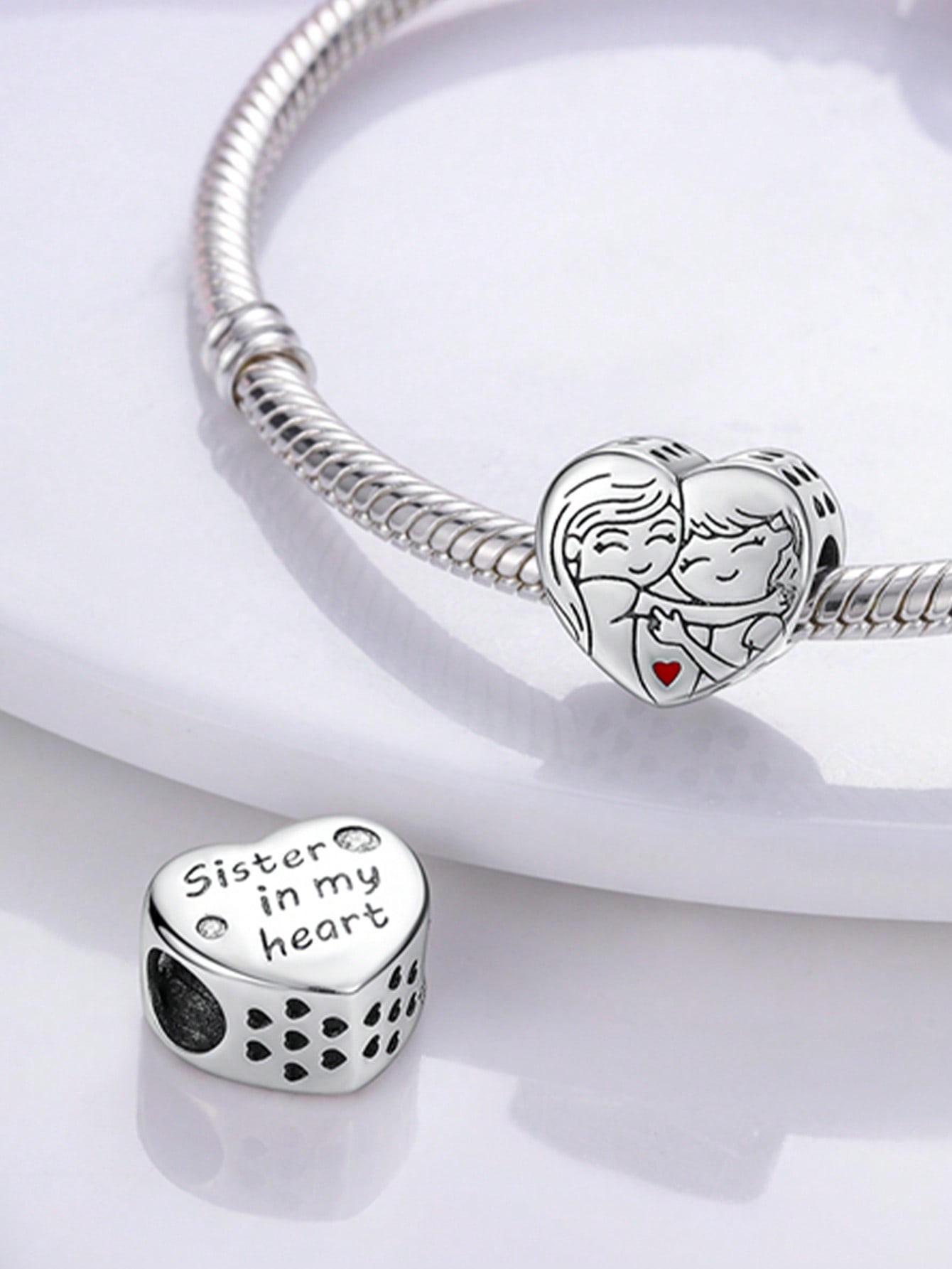 Посеребренные Оригинальные Шармы Сладкие Алмазные Сердечки Подходят для Браслета Женские Украшения Подарок