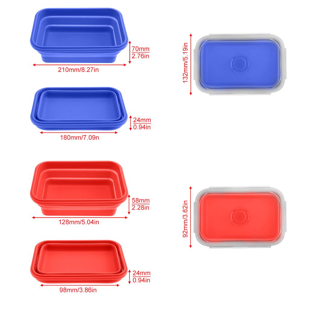 4Pcs Silicone Bento Box Rectangle Folding Lunch Bowl Food Storage Container Box 350 500 800 1200 ML