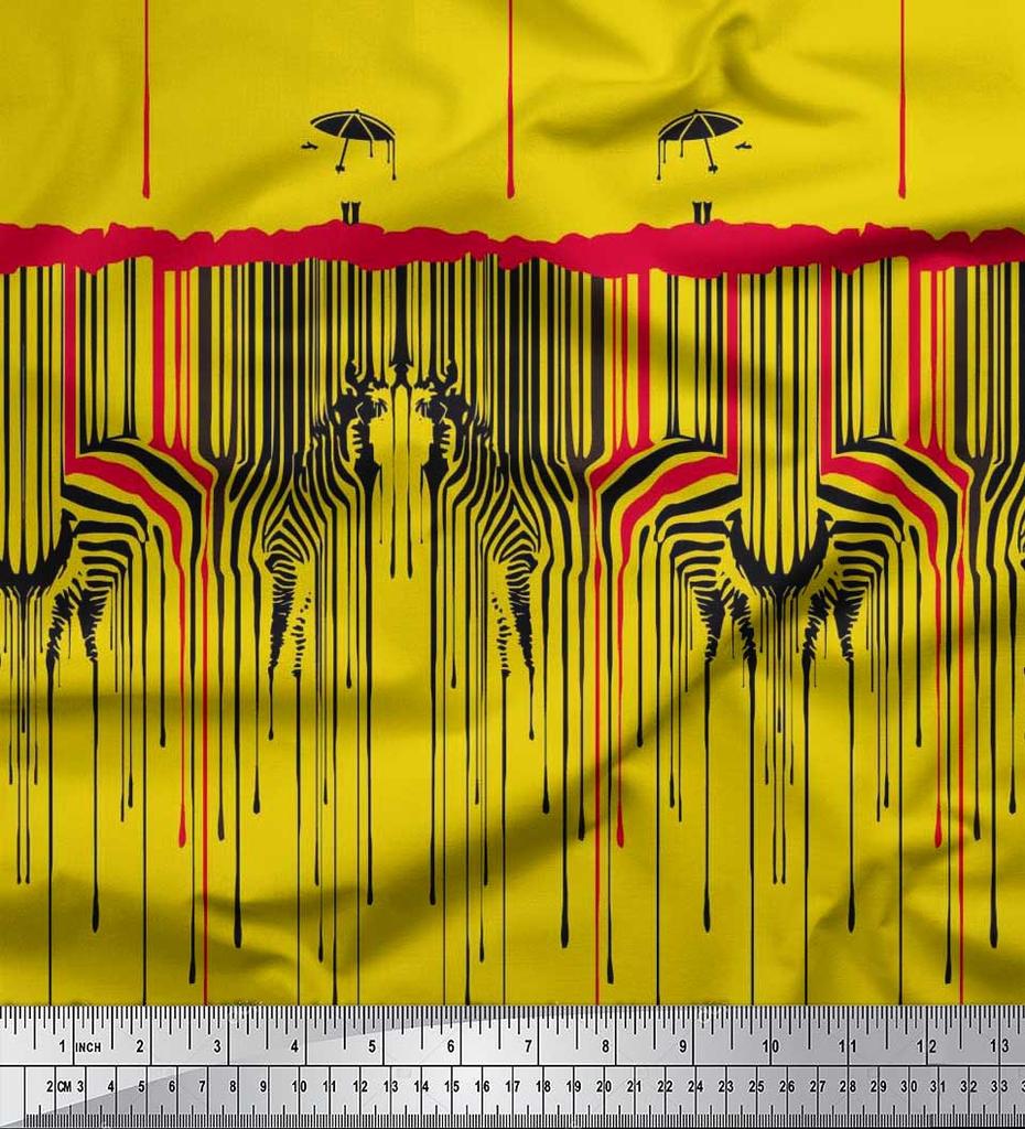 Soimoi Japan Crepe Satin Fabric Umbrella & Zebra Animal Skin Print Fabric by the metre 42 Inch