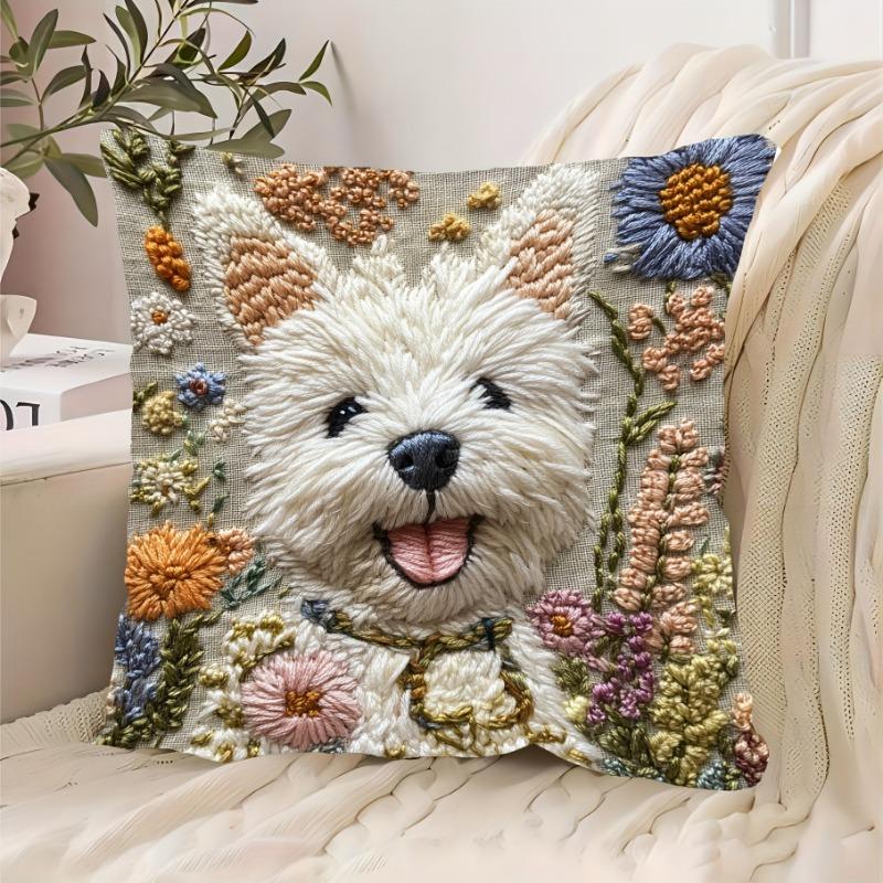 Jessica Chen Unisex Westie Dog Cushion Covers Chair Living Room Pillowcase Cozy Zipper Sofa Pillow Covers Animal Bedroom Indoor Home Decor