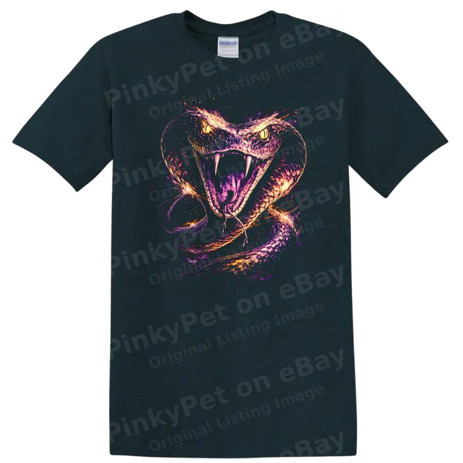 Snake Graphic T Shirt Fierce Serpent Colorful Design Animal Lover Tee
