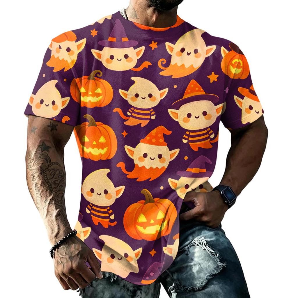 Unisex Loose Fit Casual Short Sleeve T-Shirt Halloween Themed Graphic Print Top Comfortable Everyday Wear