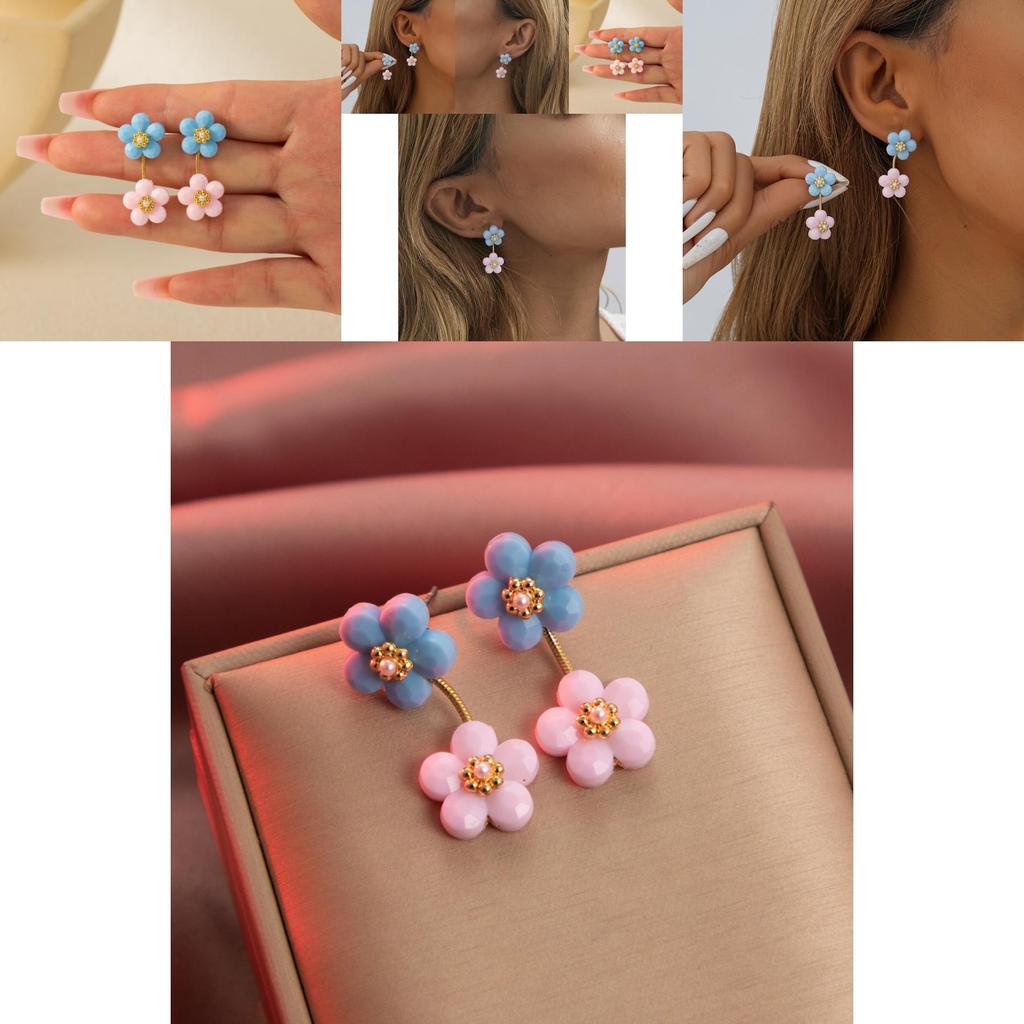 Elegant Resin Flower Earrings For Women Chic Geometric Design Fashion Jewelry