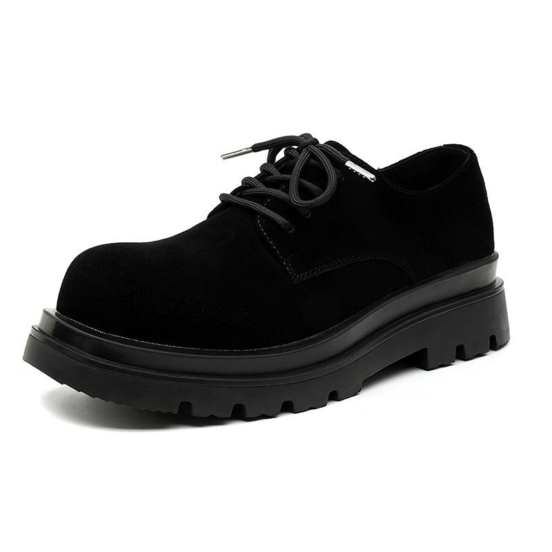 

2024 коричневые туфли дерби с круглым носком и мехом, мужские повседневные кожаные туфли на платформе с большим носком 24224-E 38 чёрный