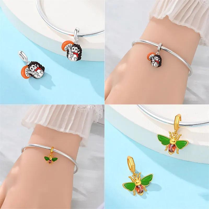 New Original 100% Copper Autumn Beaded Rose Romantic Wedding Charms Fit Women'S Bracelet Diy Jewelry Making