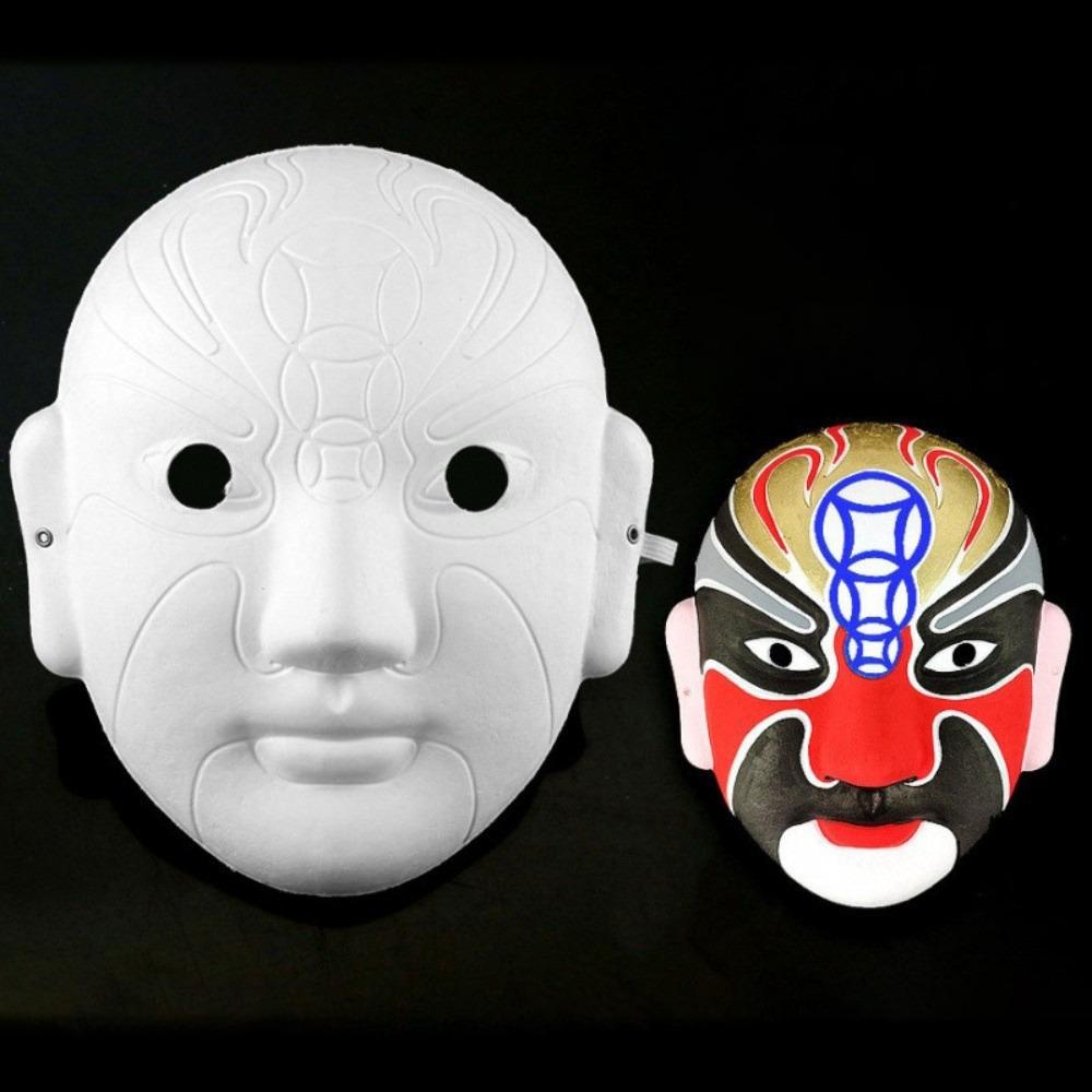 

Unisex White Paper Beijing Opera Face Mask Paintable Blank Hand-painted Mask Plain Paper Half Face Mask Halloween Party