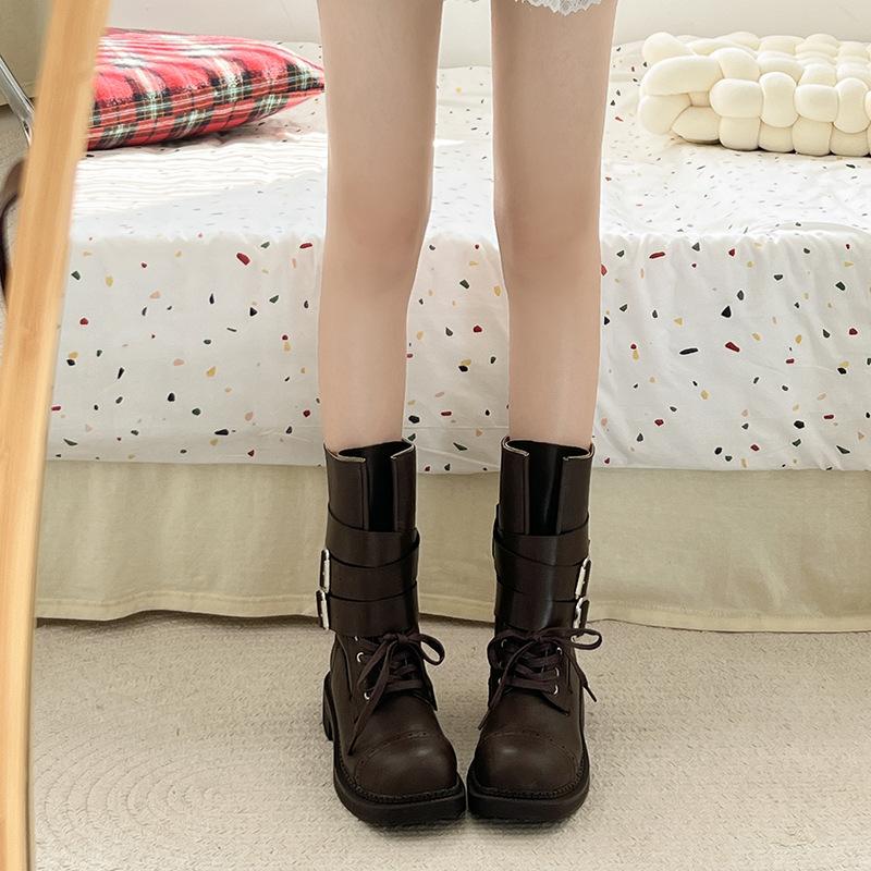 British wind locomotive Martin boots women's thin short boots 2025 new autumn and winter retro thick heel thick-soled medium boots