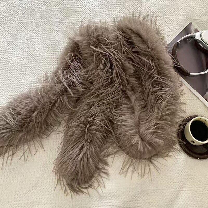 Luxury Plush Long Fluffy Scarf with Tassel Winter Outdoor Warm Versatile Thick Shawl Neckerchief for Women