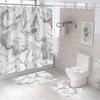 Bathroom Shower Curtain Four-piece Digital Printing Marble Waterproof Shower Curtain Toilet Partition Curtain Bath Mat