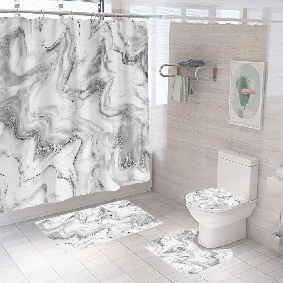 Bathroom Shower Curtain Four-piece Digital Printing Marble Waterproof Shower Curtain Toilet Partition Curtain Bath Mat