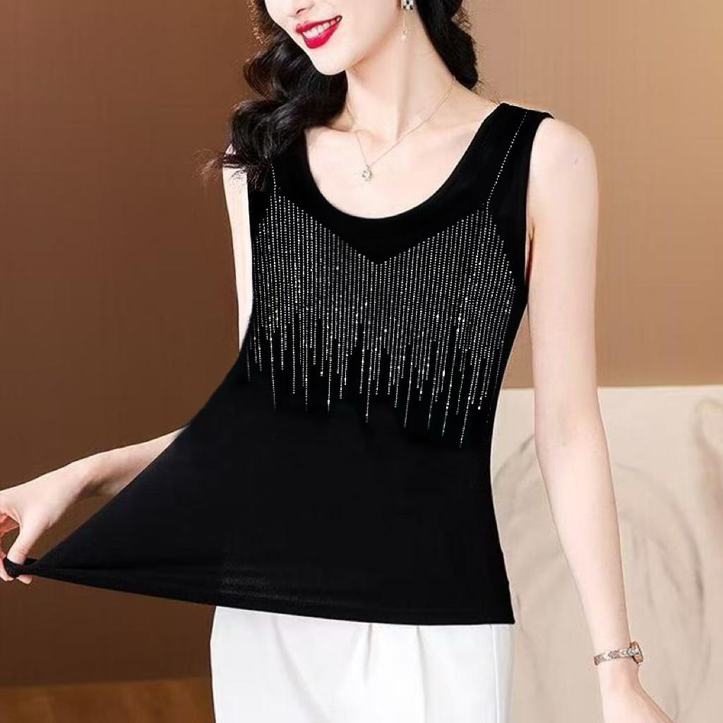 Women's Rhinestone Spaghetti Strap Tank Top - Plus Size Sleeveless Slimming Summer Layer