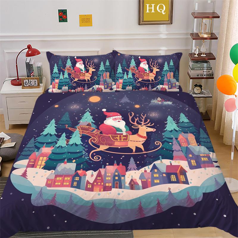 Christmas Gift 3D Printed Polyester Pillowcase Quilt Cover Two Or Three-Piece Set Is Available