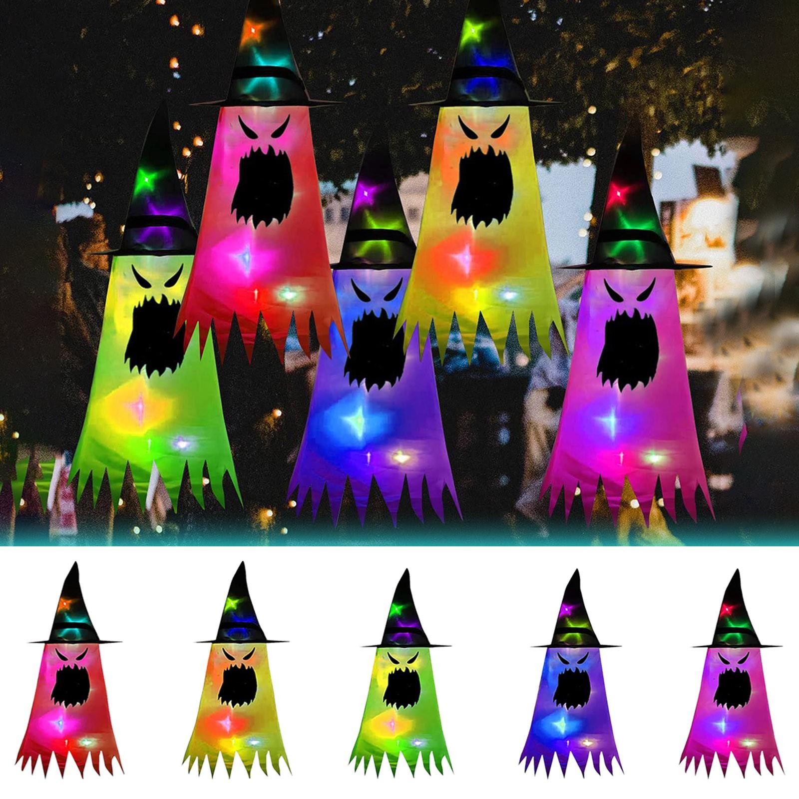 

5 Pieces Of Light Up Witch Hats And Goblin Halloween Decorations
