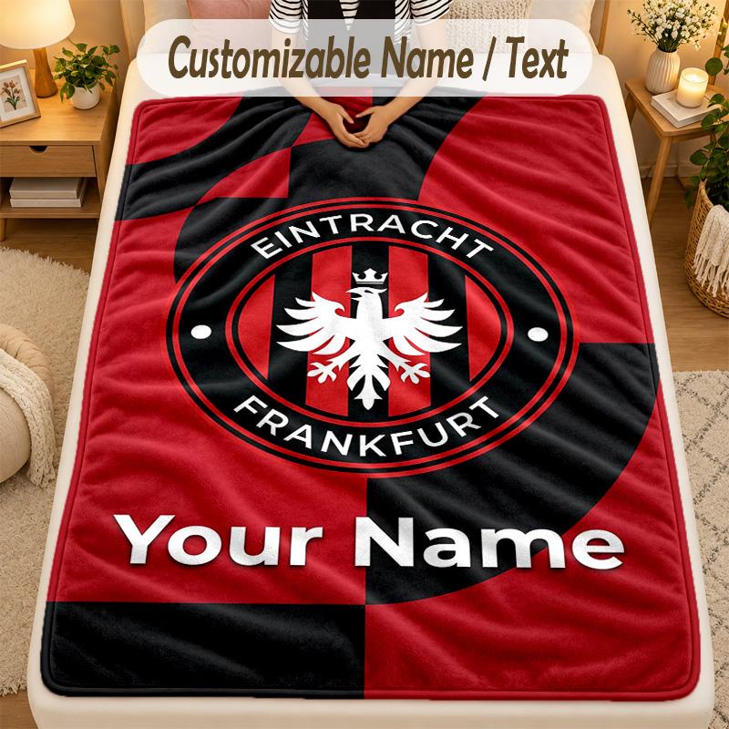 Flannel BlanketEintracht Frankfurt Custom Name Text Personalized Soft Warm Throw Blanket Home Decor Gift