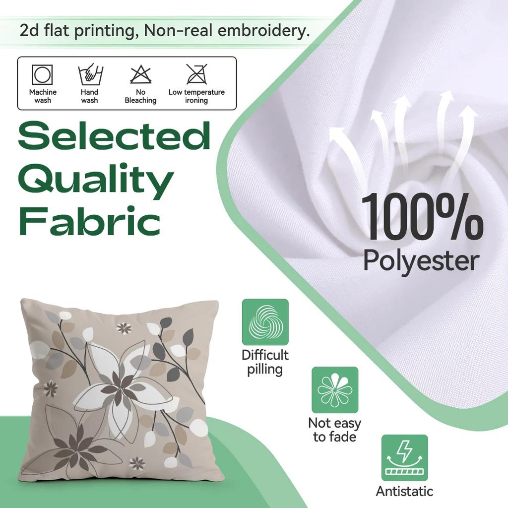 1pcs Beige Floral Leaf Pattern Cushions Pillowcase Polyester Cushion Cover Throw Pillow Pillowcover Home Car Sofa Decor
